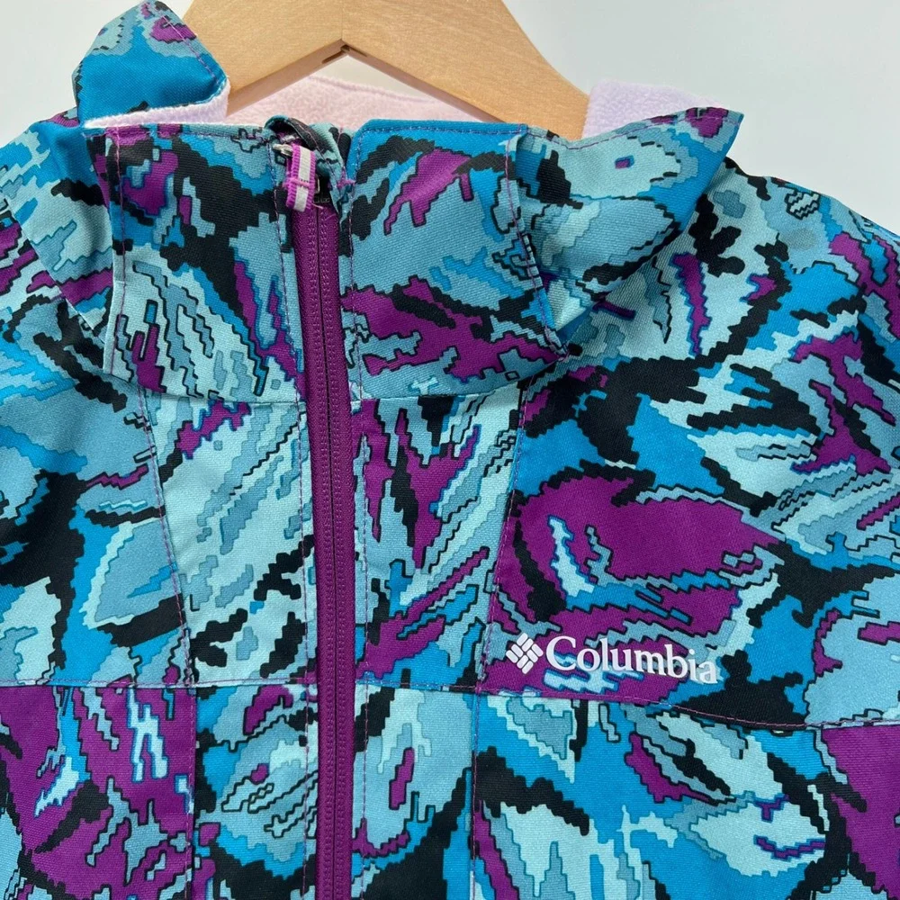 Columbia Kids Blue Purple Leaf Print Interchange Jacket Shell Outgrown M 10/12